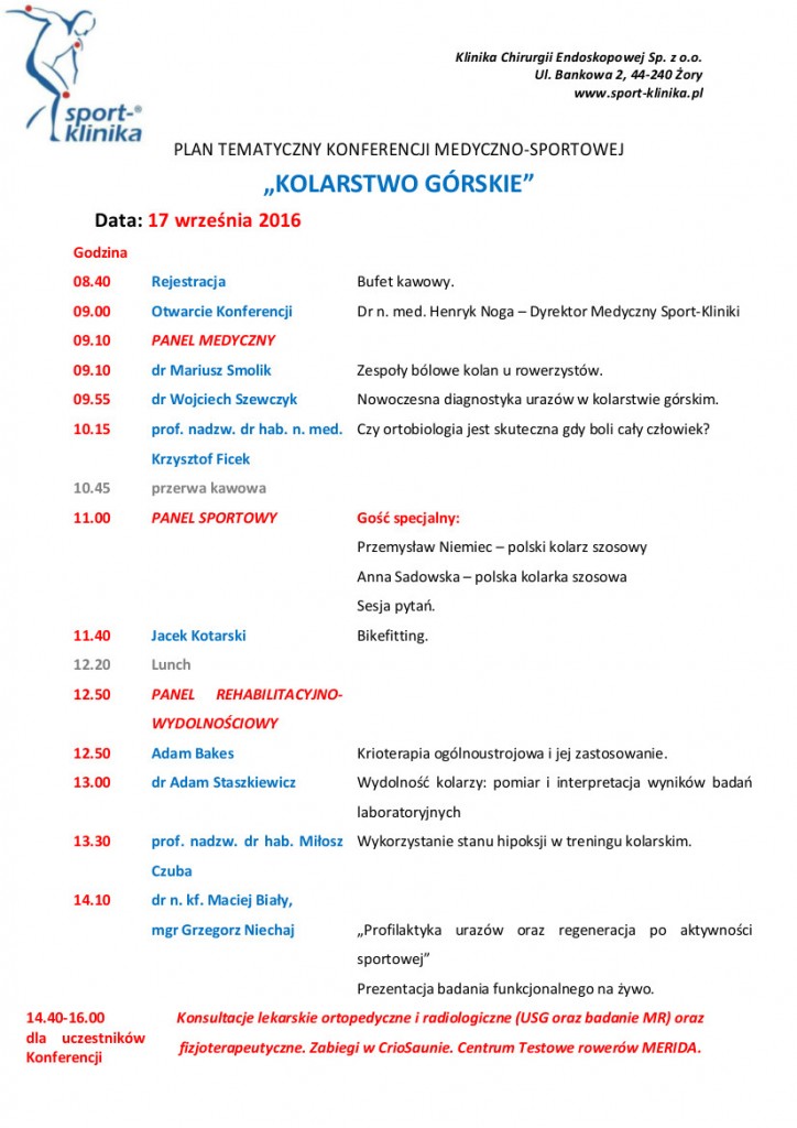 Konferencja Medyczno-Sportowa "kolarstwo górskie"